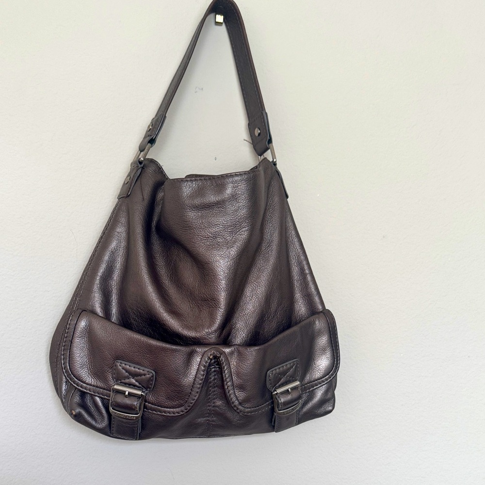 Vintage Michael Kors Metallic Grey Leather Shoulder Bag